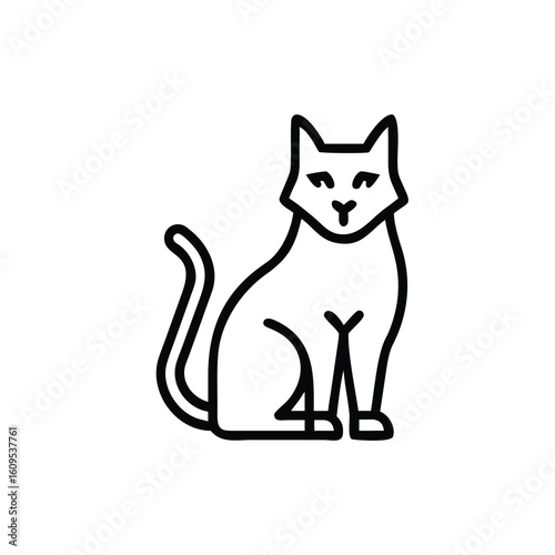 Outline a sitting cat with a curled tail on a feline animal