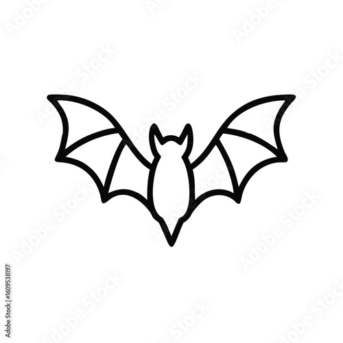 Outline bat with spread wings on animal flying