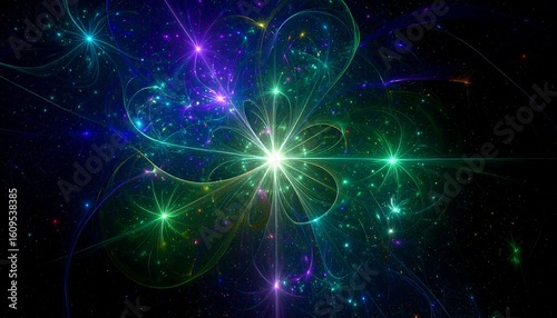 Abstract fractal explosion of vibrant colors in space