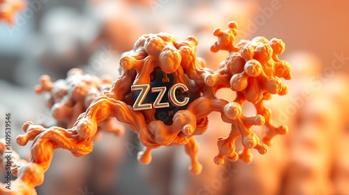 A 3D rendering depicting the intricate interaction between Vitamin C and Zinc