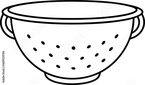 Food Strainer Outline Icon. Pasta Colander Line Art Graphic.