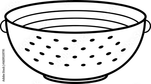 Colander Line Art Vector. Kitchen Strainer Outline Illustration.