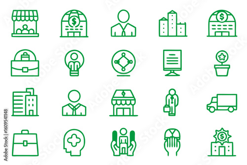 Comprehensive collection of business franchise symbols and corporate branding elements designed with clean lines and a professional aesthetic for diverse applications