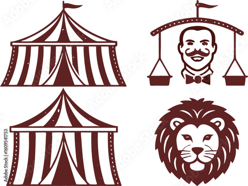 Circus tents man lion striped tent lion head