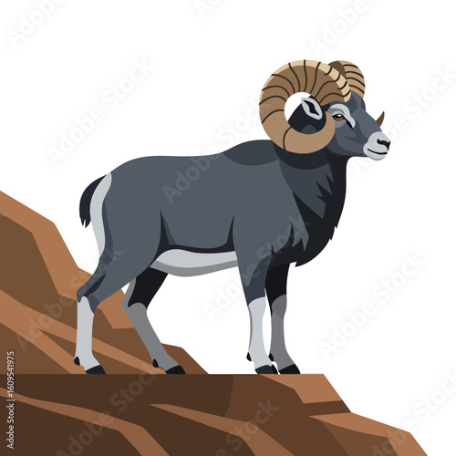 Majestic Male Bighorn Sheep on Rocky Outcrop.