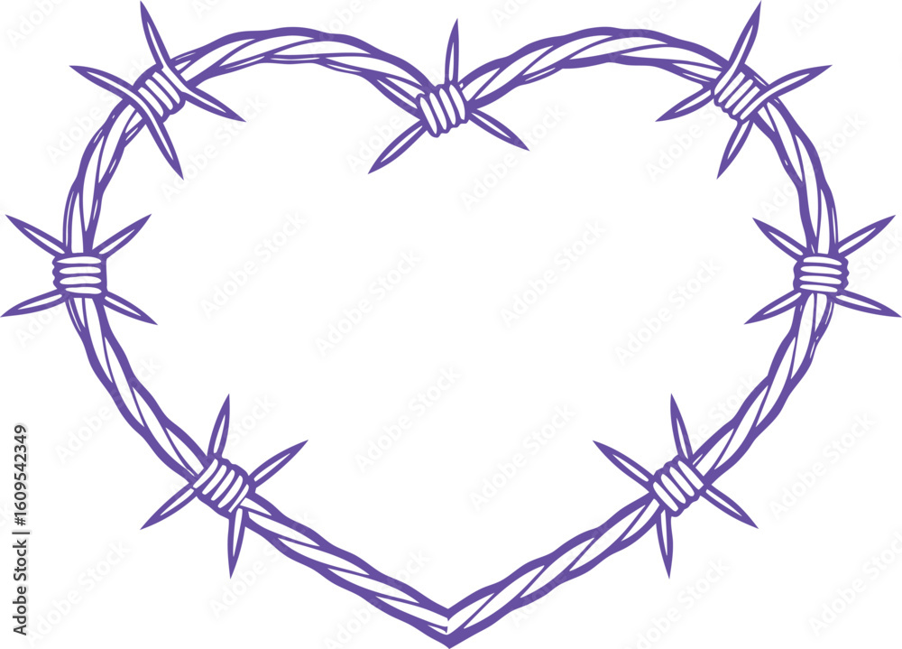 Purple barbed wire heart shape sharp spikes