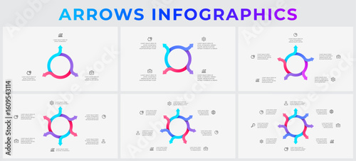 Creative circular arrow layouts suitable for illustrating processes or workflows. Attractive gradient colors emphasize clarity and convey progress. Cycle diagrams with 3, 4, 5, 6, 7 and 8 steps