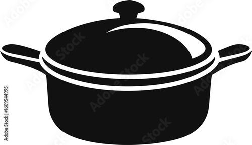 Small saucepan icon silhouette vector black and white.