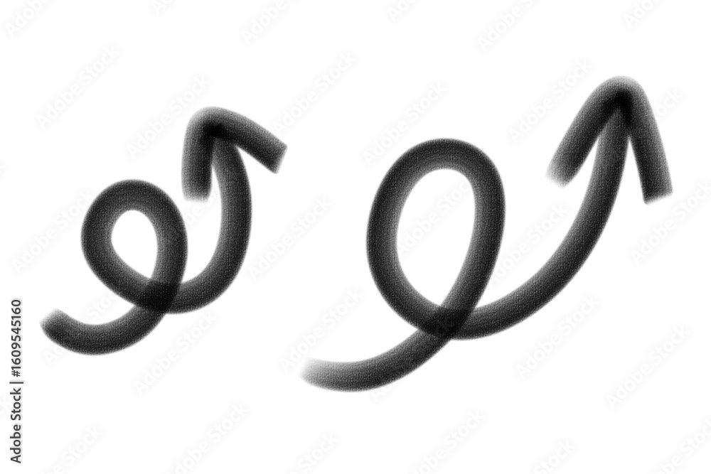 Obraz premium Hand painted arrows drawn with brush. Arrow Icon curved, Png clipart isolated on transparent background, Grunge style, Crayon black arrows