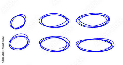 Hand Drawn Blue Circles and Oval outline Set for highlighting text, Collection of circles doodle, round circles isolated on transparent background, circles png