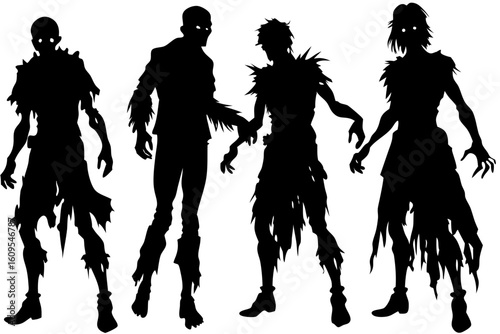 Creepy Zombie Silhouettes Staggering Through the Night in Haunting Horror Scene