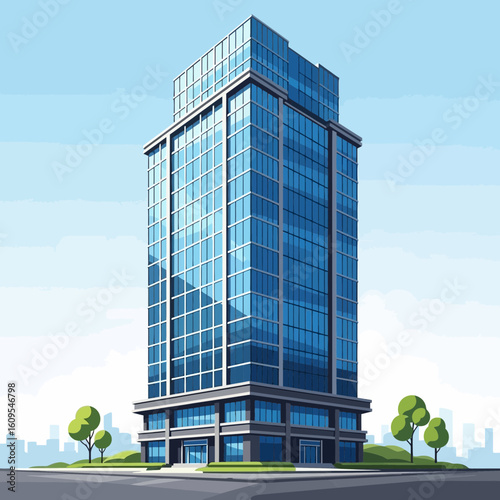 Modern Blue Glass Office Building Illustration
