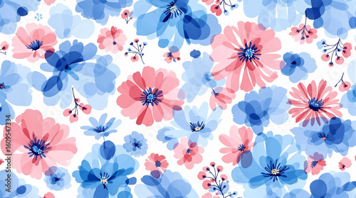 Watercolor Floral design illustration in vintage style for textile or wallpapers on grey background