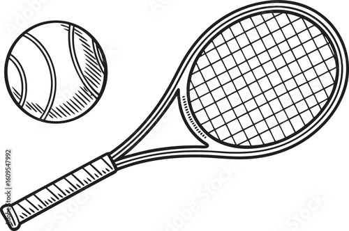 Tennis racket and ball sketch sport equipment