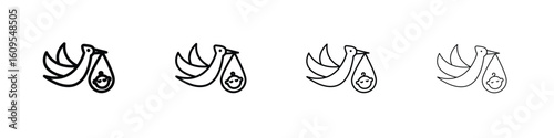 Stork with baby icon illustration sign collection. vector symbol or logo.