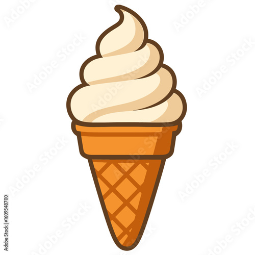 Classic Vanilla Soft Serve Ice Cream Swirl in a Crispy Waffle Cone