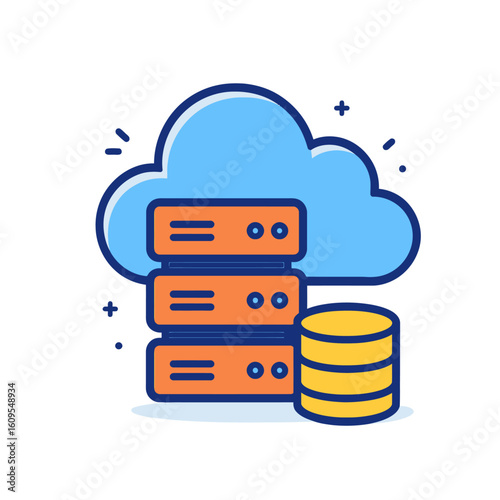 Cloud Computing Concept with Servers, Database, and Data Storage