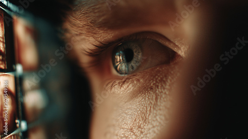 Obraz na plátně A shot of a personâs eyes reflecting vintage footage on a monitor