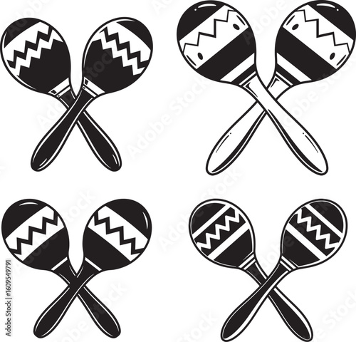 Four pairs of crossed maracas silhouette
