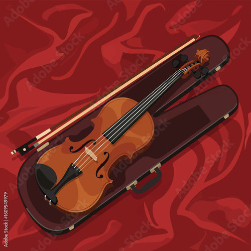 Violin in Case on Red Background.