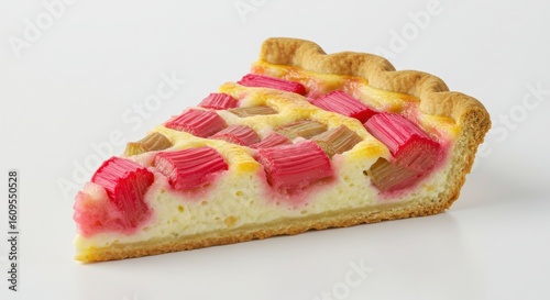 rhubarb custard pie slice isolated on white background for bakery and dessert photography and culinary use