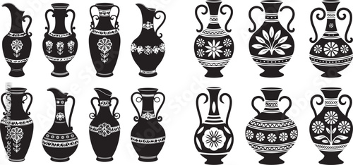 Ancient amphorae and jugs with floral motifs vase pottery