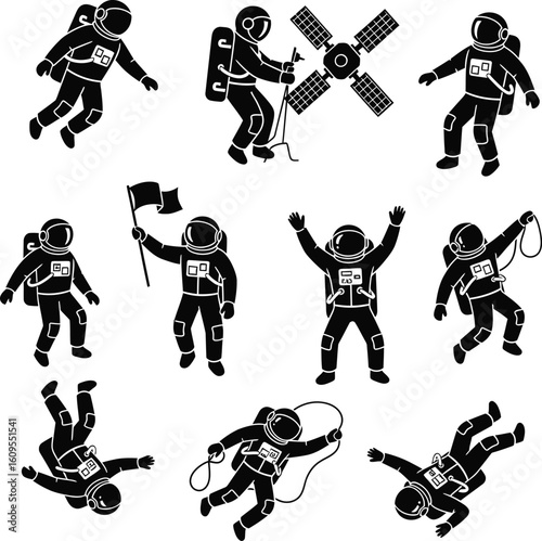 Vector art of astronauts in space, isolated on white background