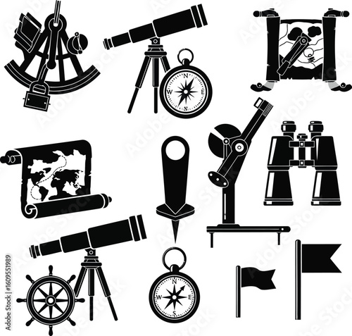Vector art of nautical navigation tools on white background
