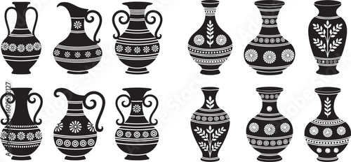 Ancient pottery vessels with decorative patterns vases
