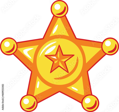Golden star sheriff badge with red outline and yellow accents vector