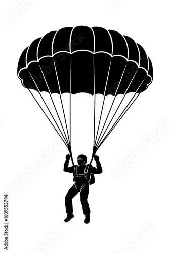 Freefall Adventure- Skydiver Descending with Open Parachute