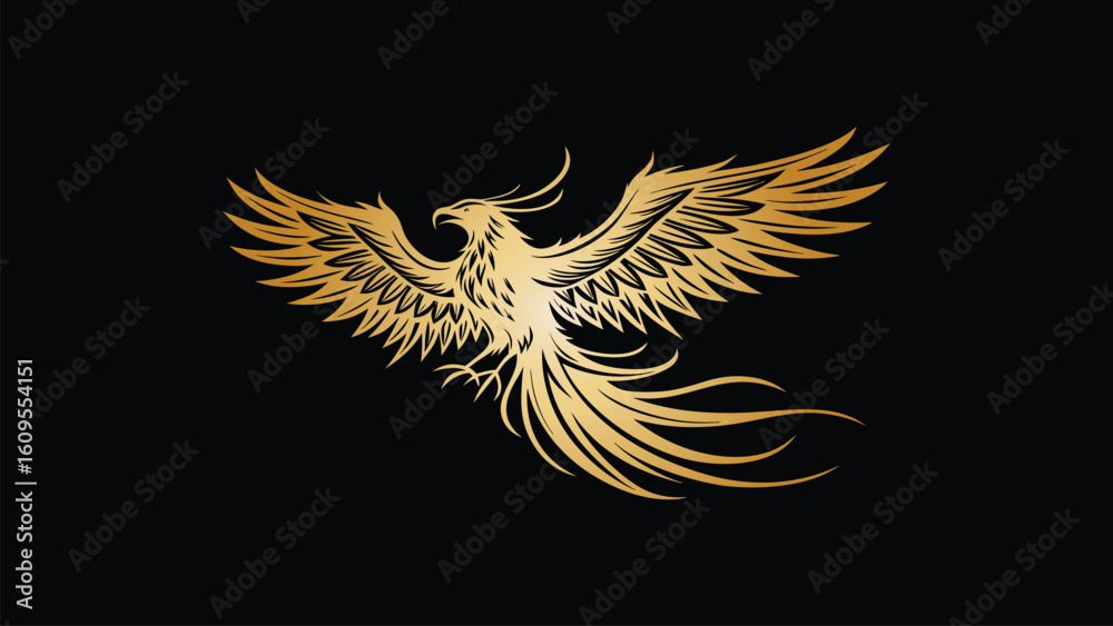 Obraz premium Golden Phoenix Bird Elegant, Powerful, Mythical Creature Design