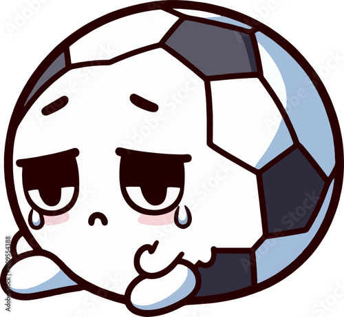 Sad Crying Soccer Ball Cartoon Illustration