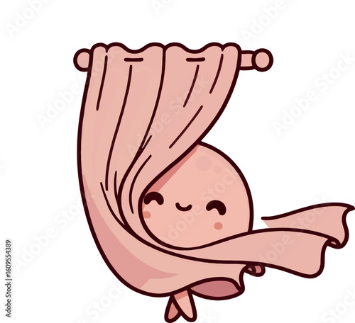  Cute Peeking Character Behind Pink Curtain