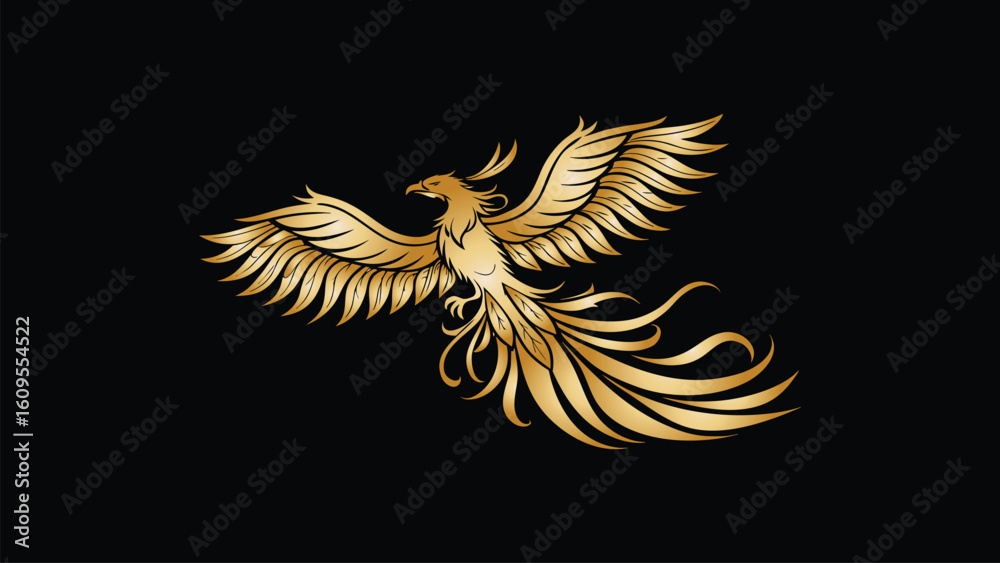 Obraz premium Golden Phoenix Elegant, Ornate, Mythical Bird, Rising, Majestic Design