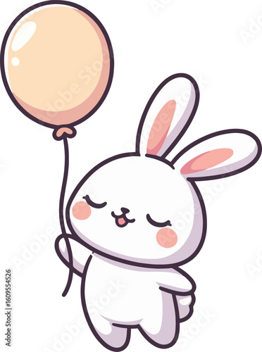 Cute White Bunny Holding a Balloon