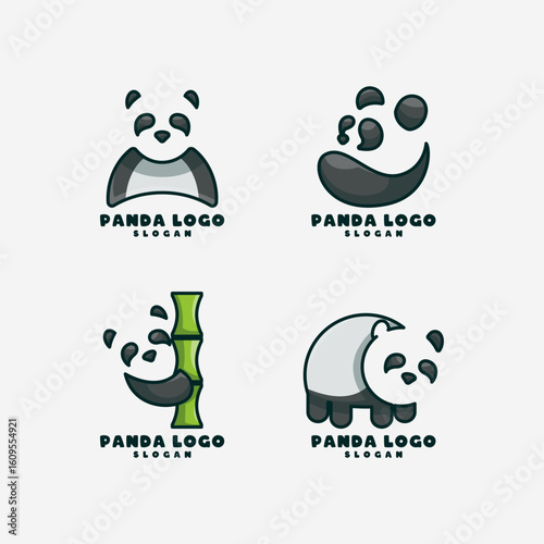 Cute Modern Panda Logo Vector Set. Minimal Mascot Design Collection for Brand and Identity