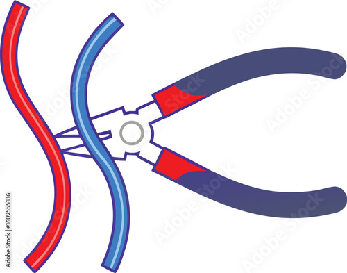 Pliers cutting red and blue wires vector