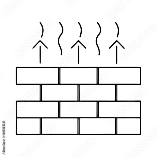 Thermal Mass Wall Design with Wall Blocks and Heat Arrows Illustrating Heat Transfer
