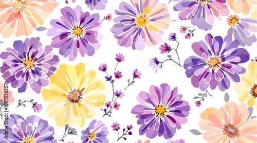 Spring watercolor hand drawn vector seamless pattern. Floral wild flowers design background.