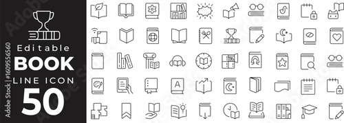Education and office supplies set of web icons in line style. Learning and document management linear icons collection. Containing book, notebook, calendar, light bulb, file, pen, school, library, ide