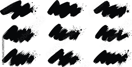 Vector art of nine black brush strokes on white