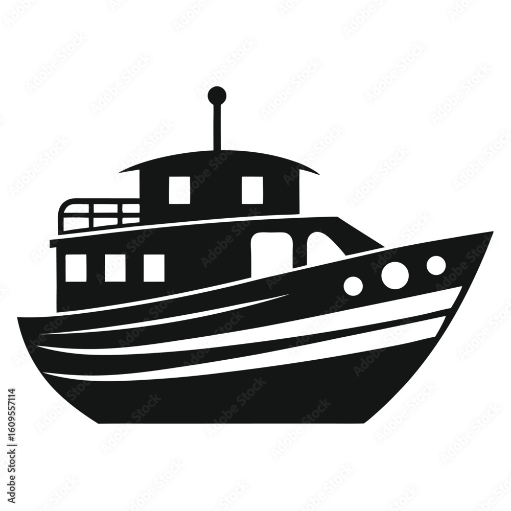 Obraz premium Black boat silhouette icon on white background