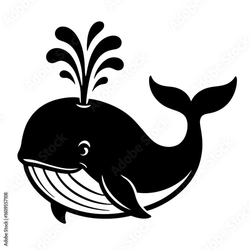 Joyful Whale with Water Spout - Playful Marine Giant Symbolizing Ocean Life