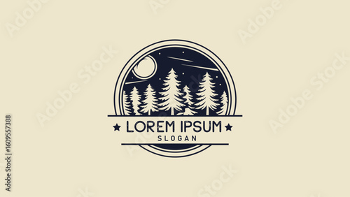 Nocturnal Pine Forest Badge Vintage, Rustic, Serene Design