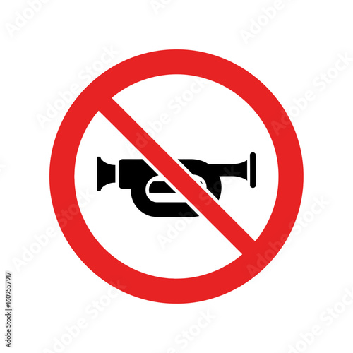 No horn sign black horn red circle white background regulatory symbol.