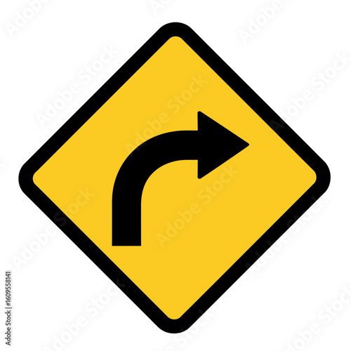 Yellow diamond road sign with black arrow indicating a right turn. Free Download Yellow diamond road sign with black arrow indicating a right turn. - GFXLoad