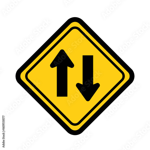 Yellow diamond road sign with black arrows pointing up and down. Free Download Yellow diamond road sign with black arrows pointing up and down. - GFXLoad