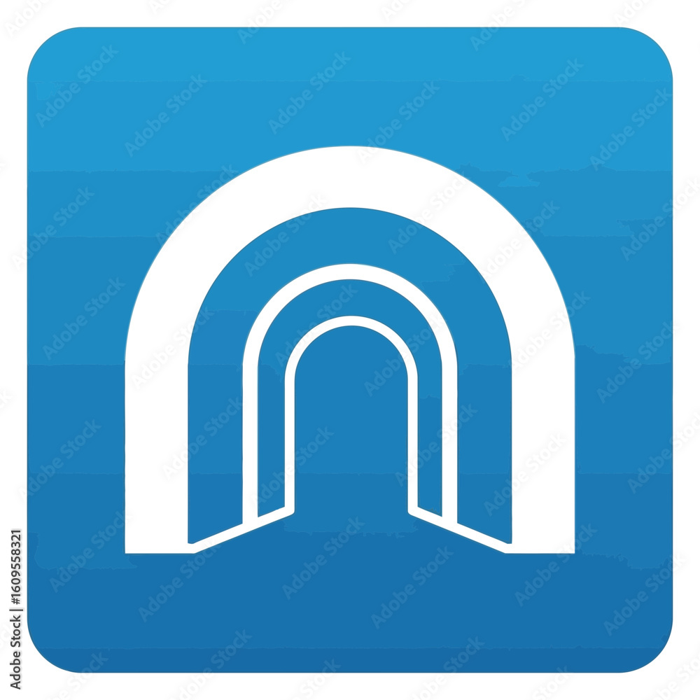 Fototapeta premium White archway tunnel icon on a blue square background with rounded corners.
