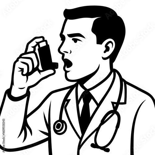 Medical Professional Using an Asthma Inhaler for Respiratory Relief